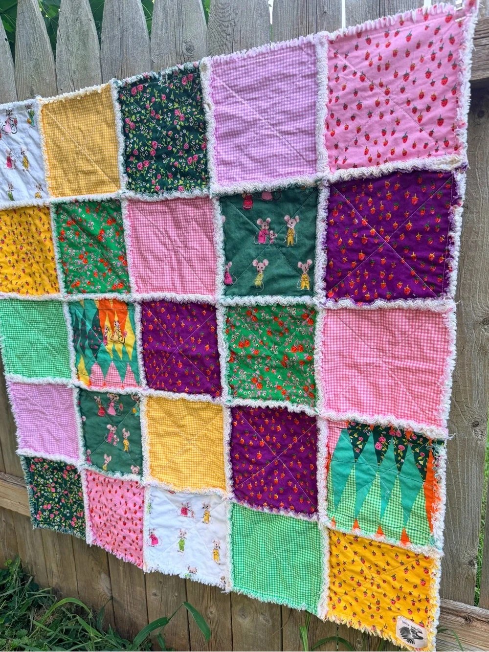 Handmade Baby Rag Quilt: Heather Ross Trixie Mice Baby Blanket